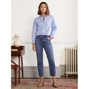 Boden Denim Relaxed‎ Straight Jeans Medium Wash Raw Hem Cropped Length size 8R